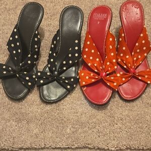 Italian Shoemakers Women's Sandals - Black and Red Polka Dot
